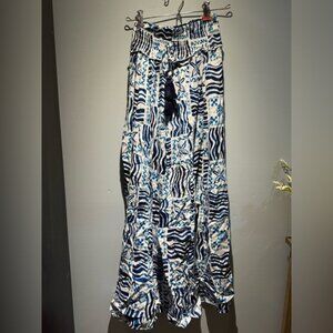 Stylish Blue and White Patterned Flare Pants